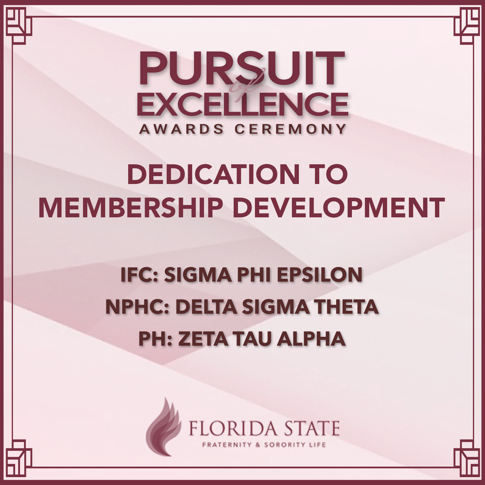 Dedication to Membership Development winners - Sigma Phi Epsilon, Delta Sigma Theta, Zeta Tau Alpha