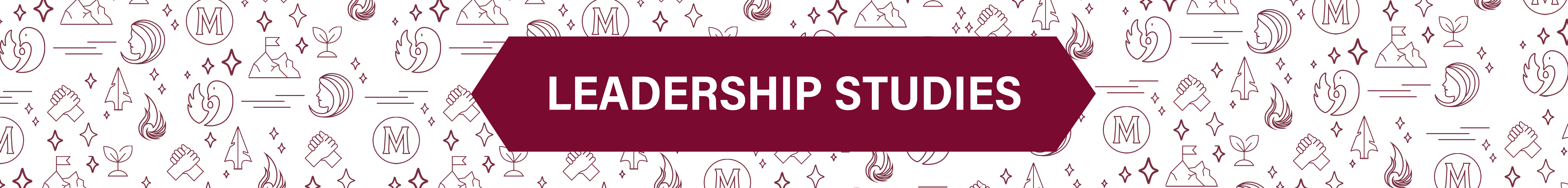 Banner that states Leadership Studies with icons in the background which represent the four councils