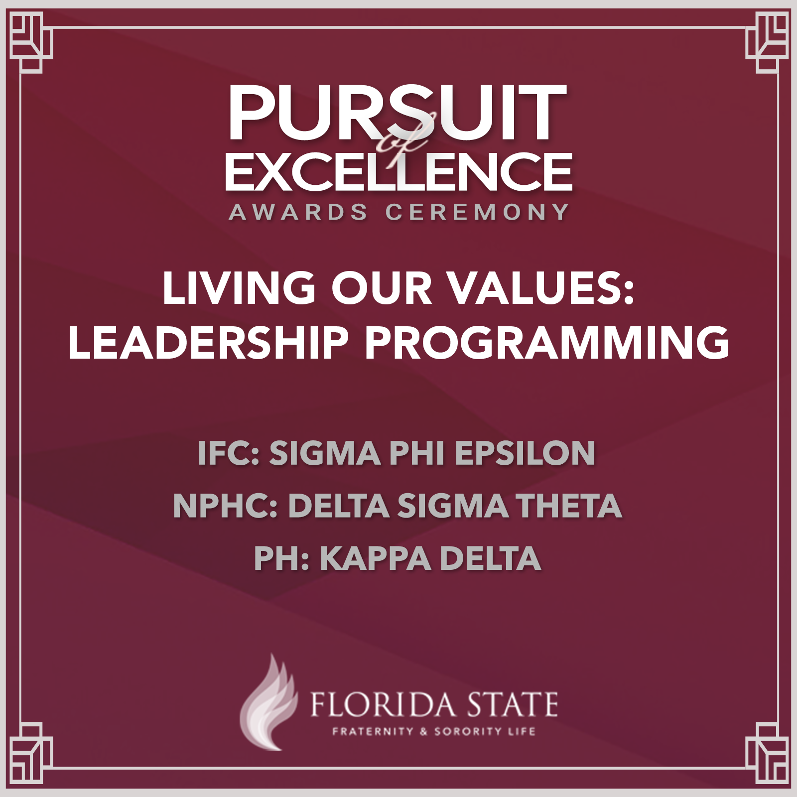 Living our Values: Leadership Programming Winners - Sigma Phi Epsilon, Delta Sigma Theta, Kappa Delta