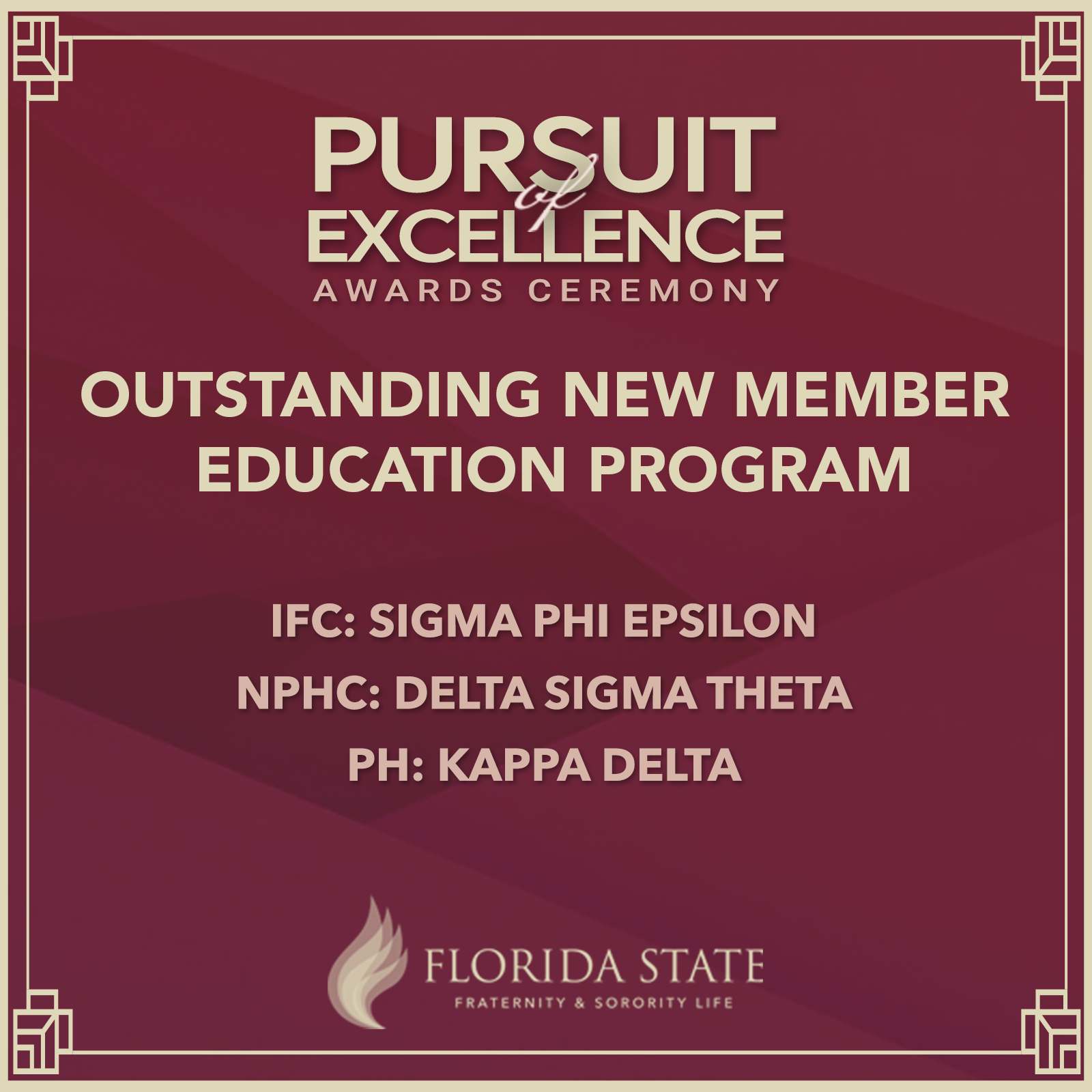 Outstanding New Member Education Program Winners - Sigma Phi Epsilon, Delta Sigma Theta, Kappa Delta